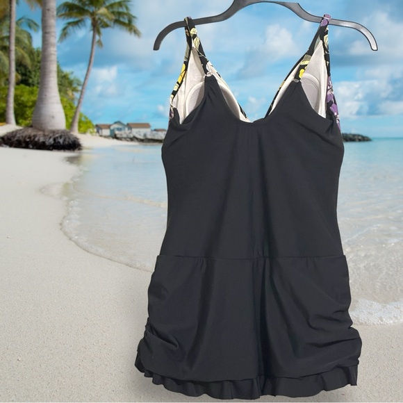 Swim Solutions Villa Floral Criss Cross Control 1PC Ruffle Size 18 Swimdress - Picture 4 of 7